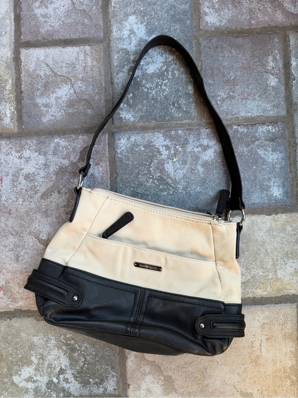Stone & Co. black and cream shoulder bag